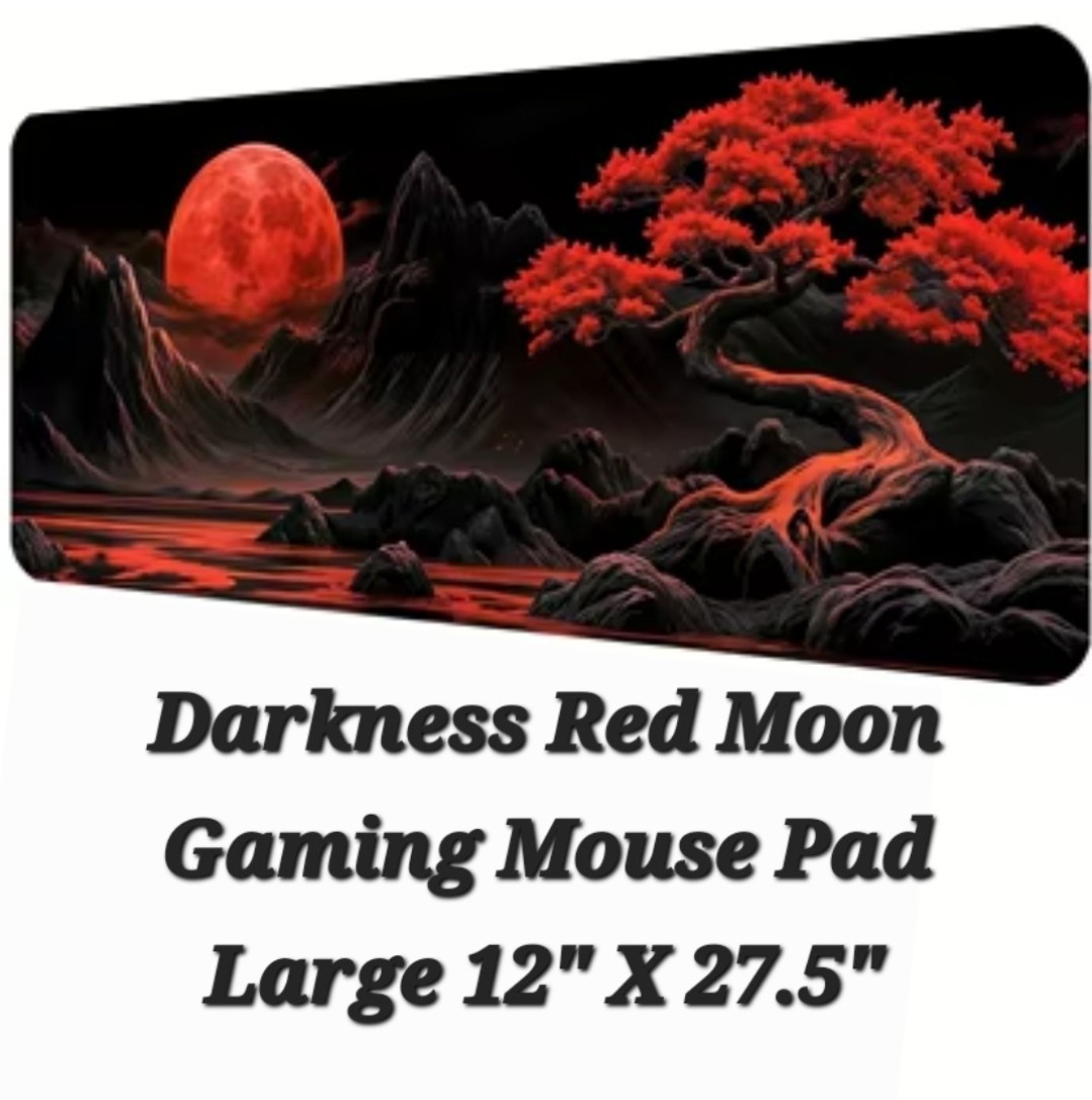 Large Darkness Red Moon Gaming Mouse Pad 12" X 27.5"  Premium Desk Mat HD Image
