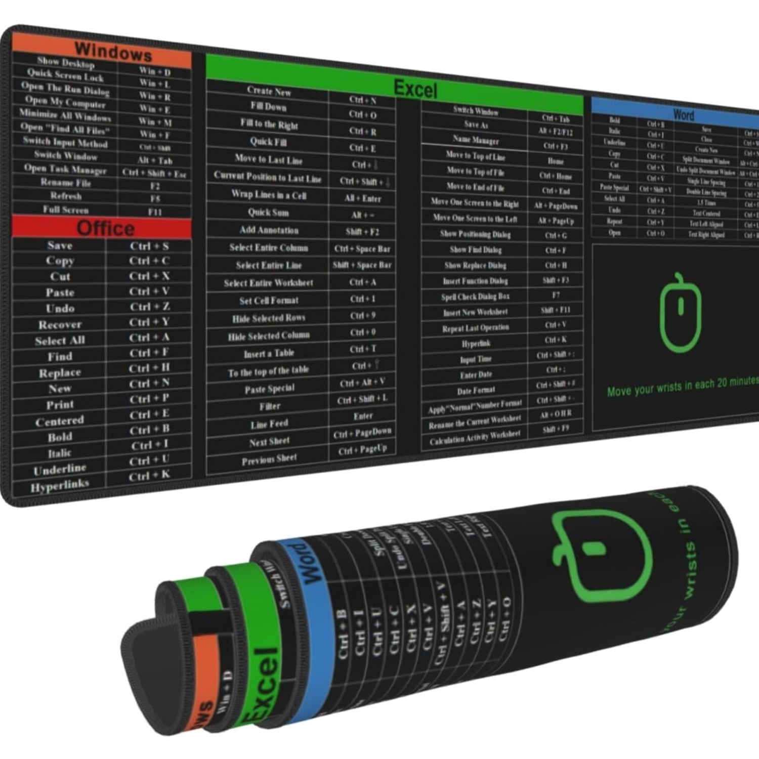 Excel Shortcut Keys Mouse Pad, Computer Word Outlook Command Prompt Extended ...