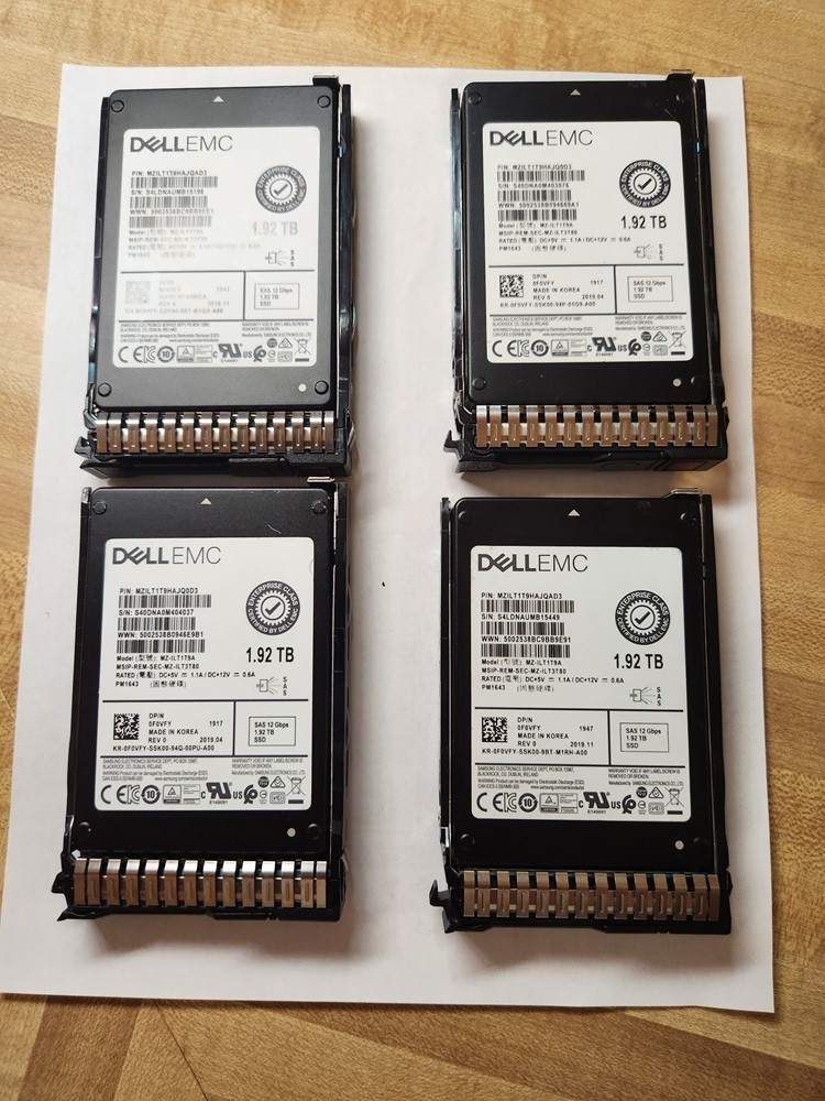 SET of 4 Dell EMC Samsung PM1643 1.92TB SAS 12G 2.5" SSD MZ-ILT1T9A