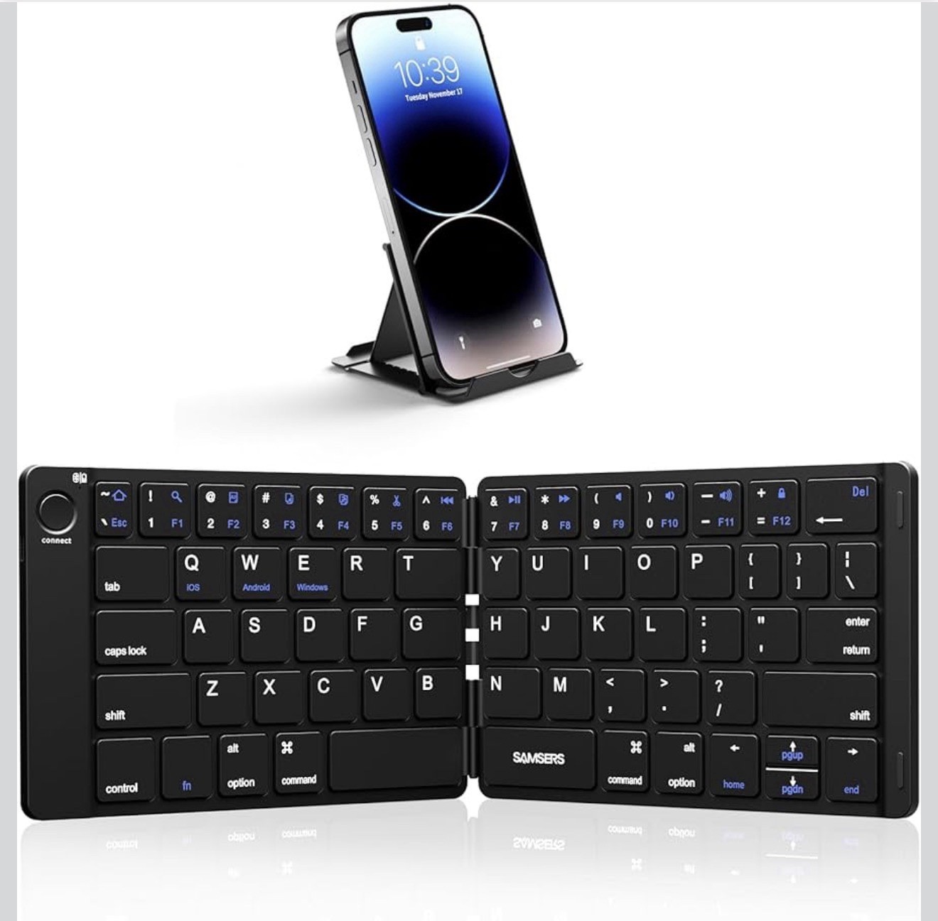 Samsers Foldable Bluetooth Keyboard Full Size Slim w/Stand Rechargeable Black