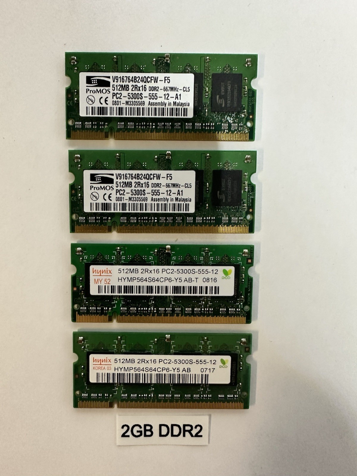 2GB (4x512MB) DDR2 667MHz PC2-5300S SODIMM Laptop RAM Hynix ProMOS Lot