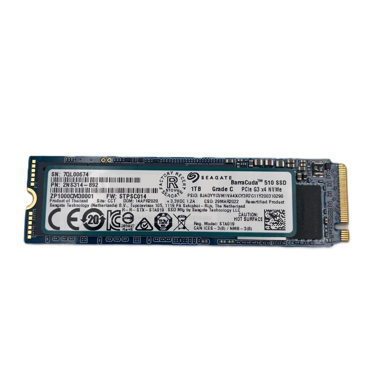 Seagate Barracuda 510 1TB M2.S PCIE Solid State Drive SSD, ZP1000CV30001