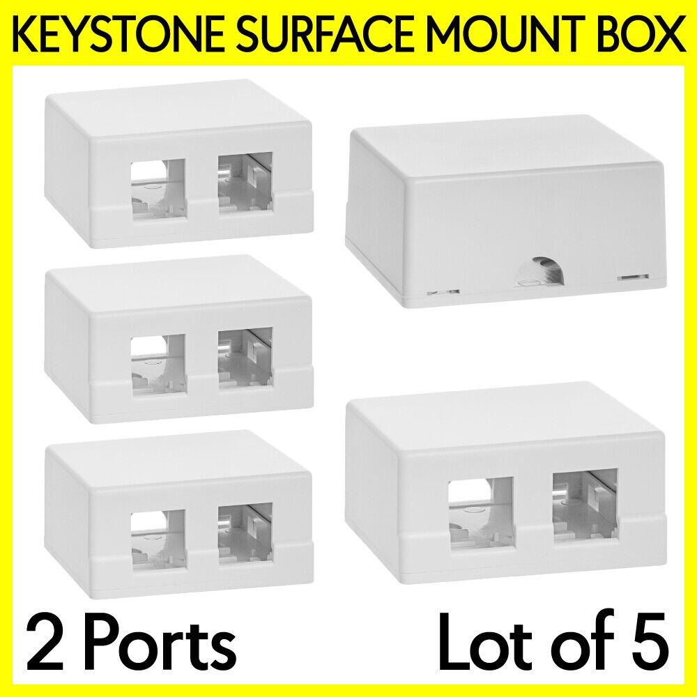 5 Pack Blank Keystone Jack Surface Mount Box Two Port Holes Wall Box RJ45 HDMI