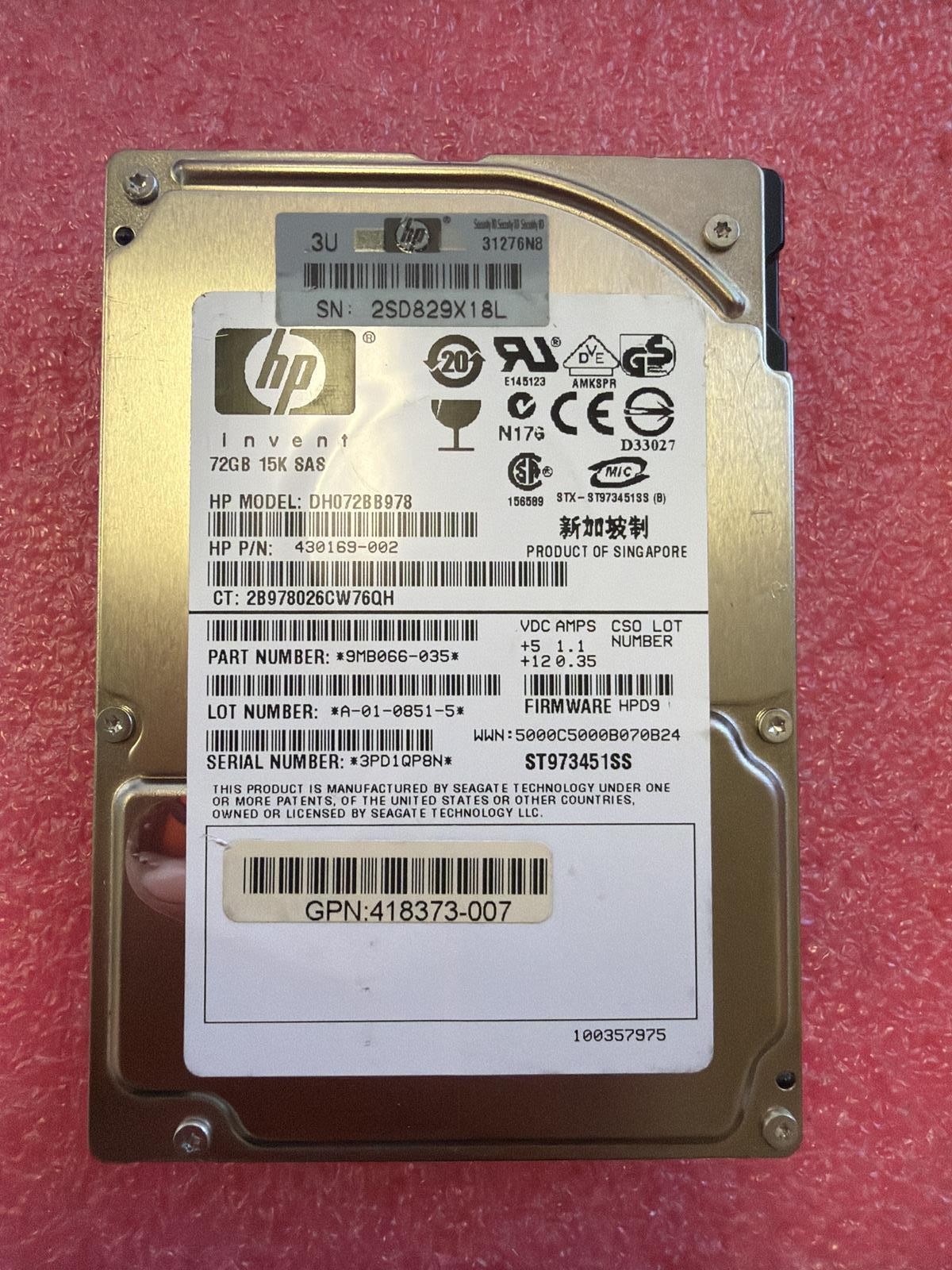 HP DH072BB978 72GB 15K 2.5 SAS HDD