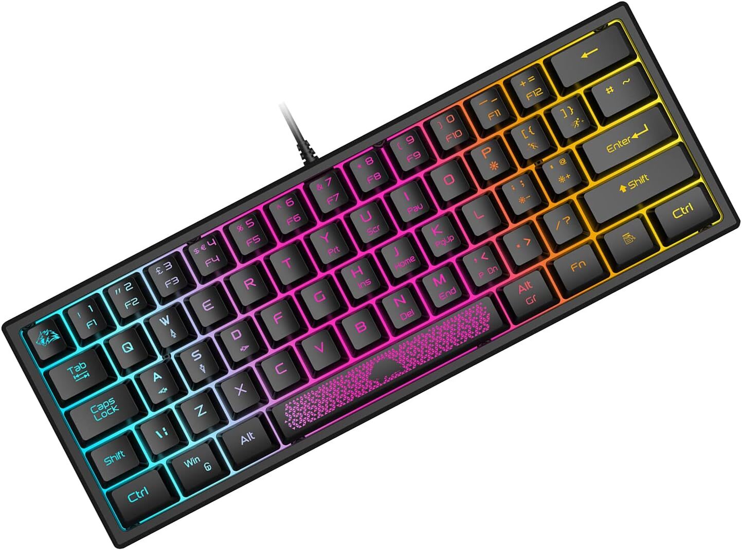 60% Mini Wired Gaming Keyboard Rainbow Backlit Portable Anti-ghosting for PC Mac