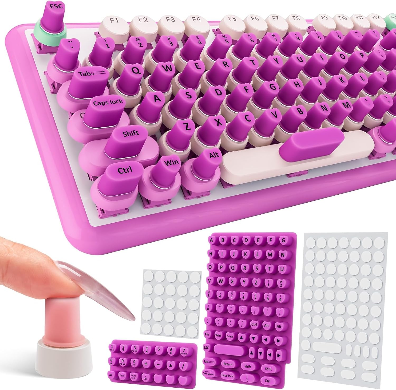 Udefineit 91PCS Raised Keyboard Stickers for Long Nails, Soft Silicone Long Nail