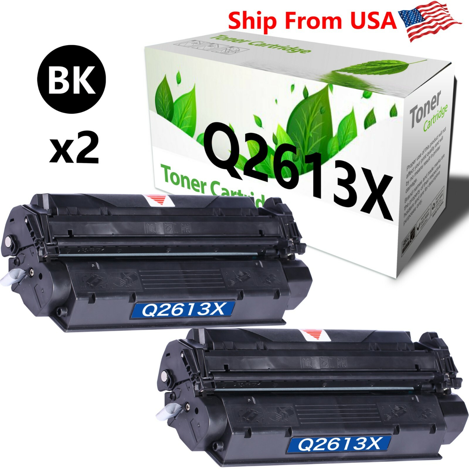 2 PK Q2613X 13X Black Toner Cartridge Use For Laser Jet 1300n