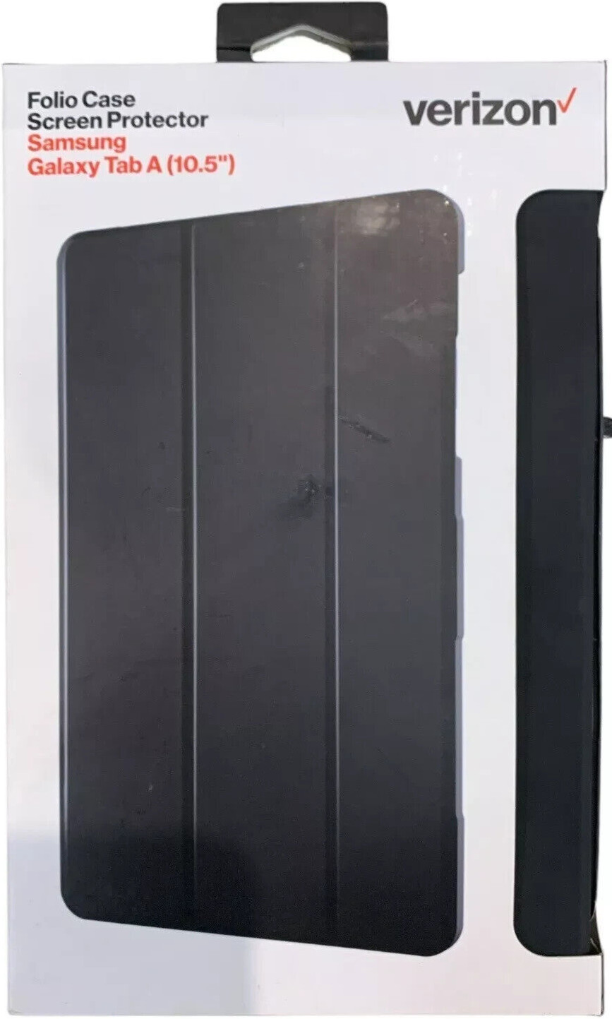 Verizon Folio Case & Tempered Glass Bundle for Galaxy Tab A (10.5 inch) - Black