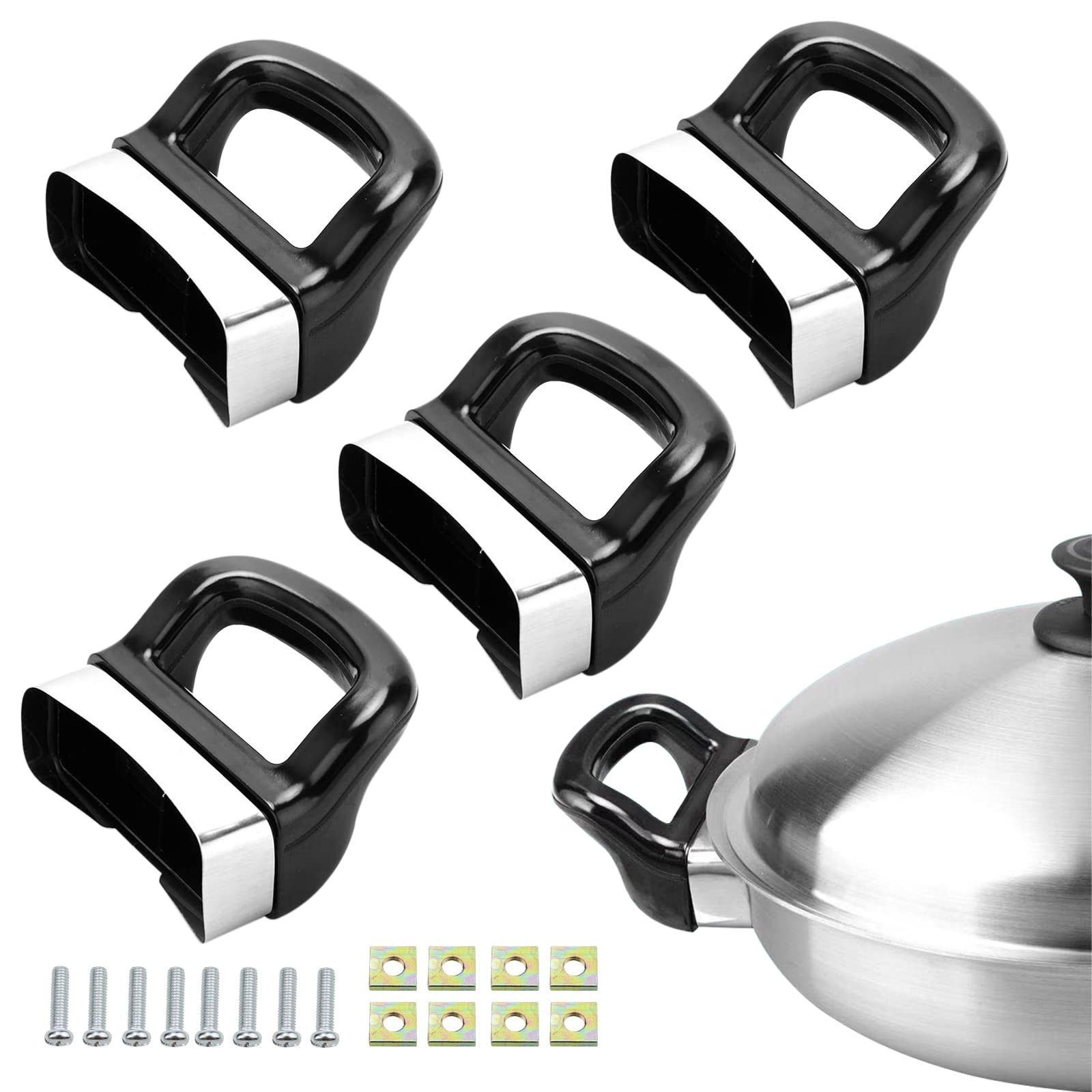 4 PCS Metal Pressure Pan Handle Replacement Side Ear Short Black 1/2 Hole Fits