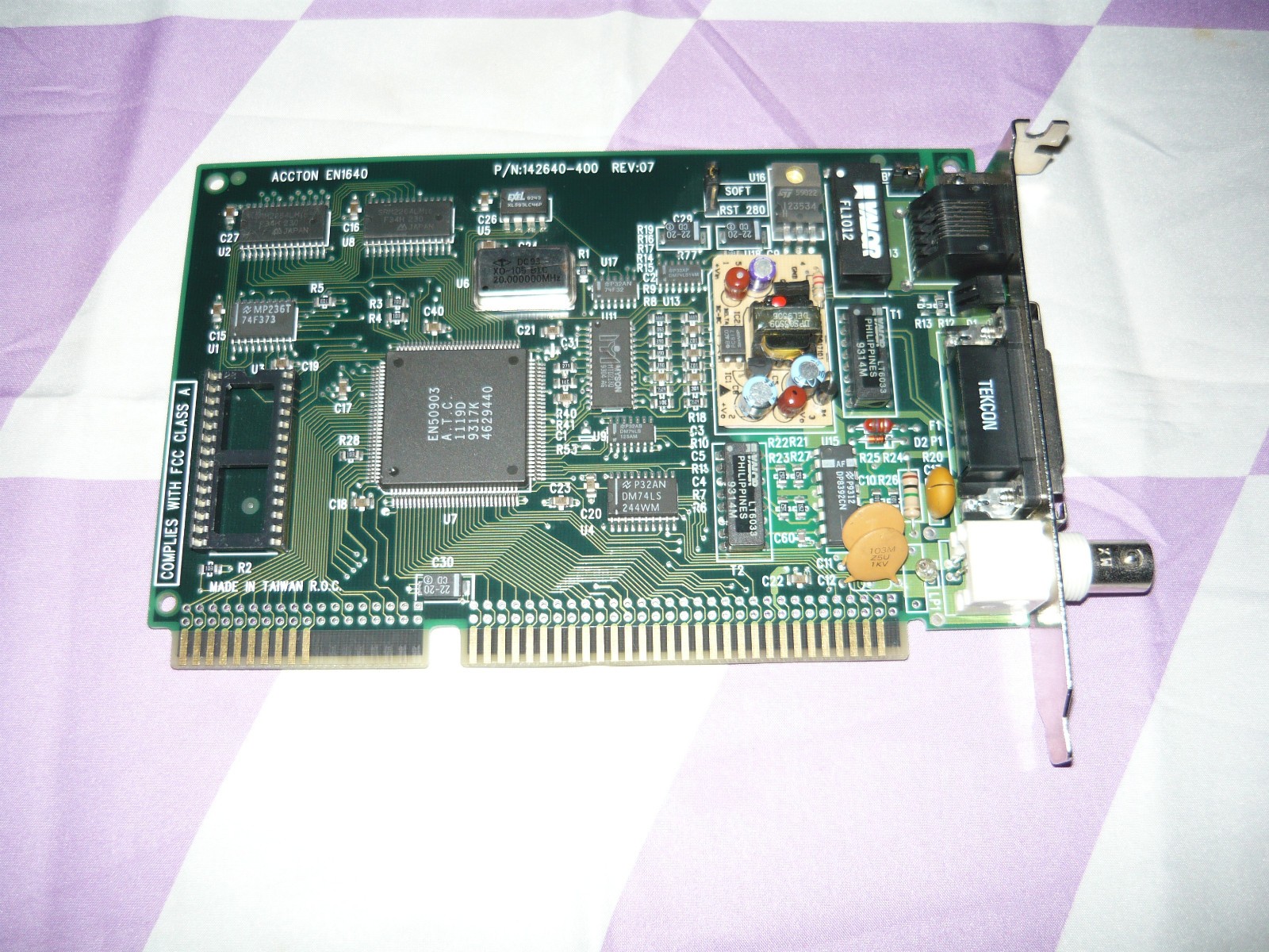 Vintage Accton EN1640 ISA Ethernet 10BaseT AUI BNC Network Card Used