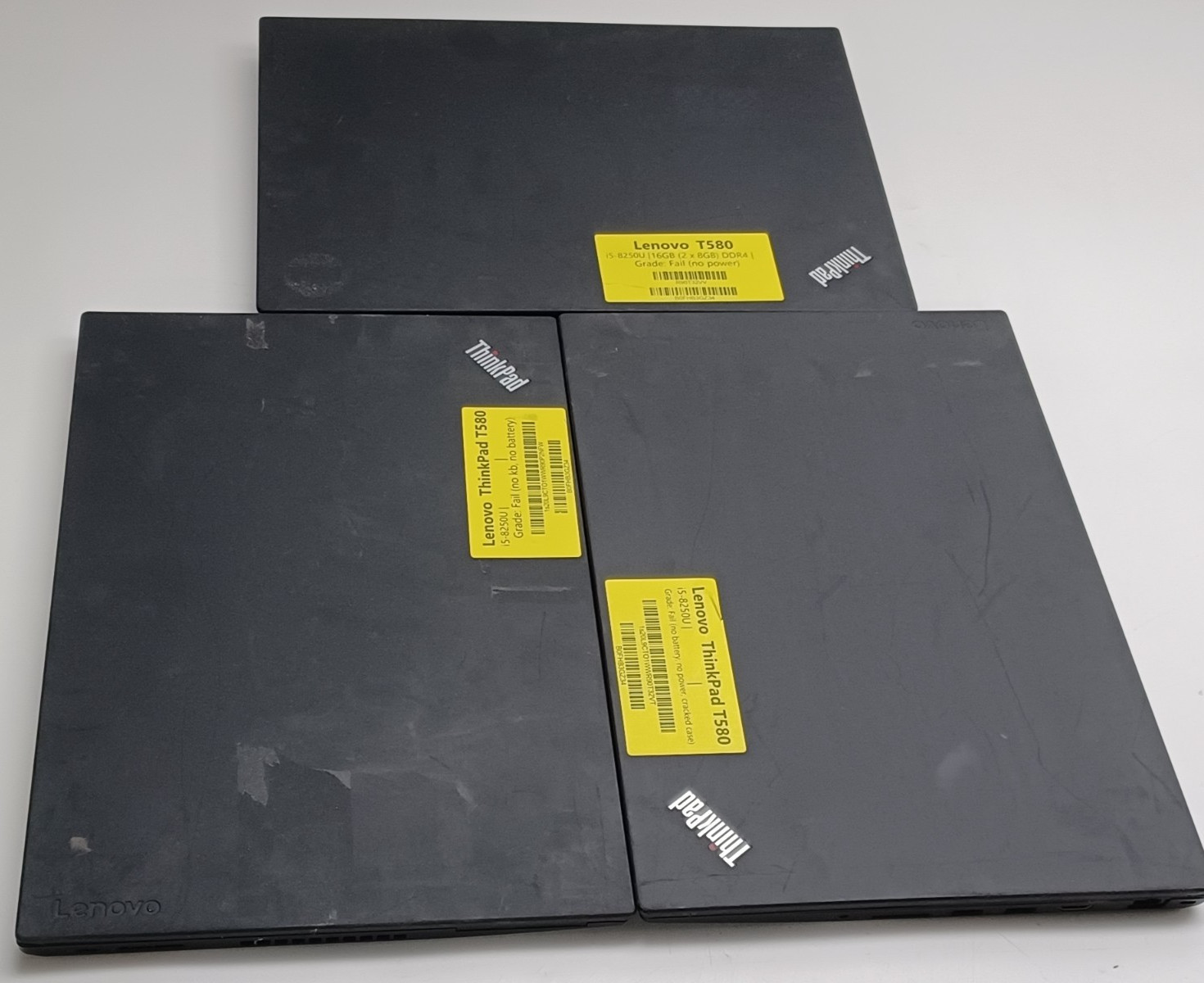 Lot of 3 Lenovo T580 No Power No Storage No RAM Laptops for Parts or Repair