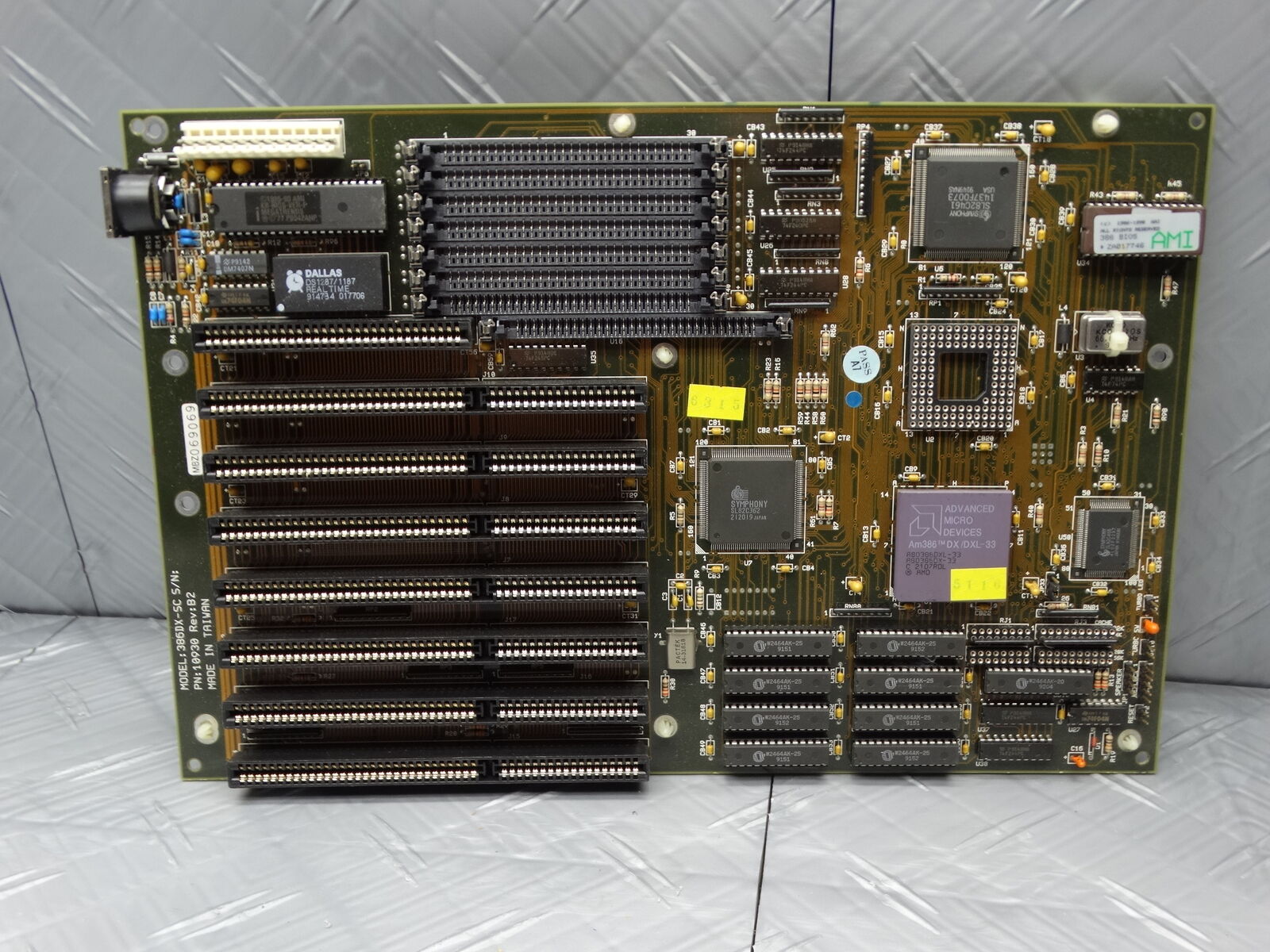 AMI 386DX-SC Motherboard FIC 386SC REV B + AMD AM386 Ceramic CPU Chip