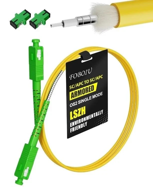 SC/APC to SC/APC Fiber Optic Internet Cable, Armored Fiber Patch Cable, OS2 20M