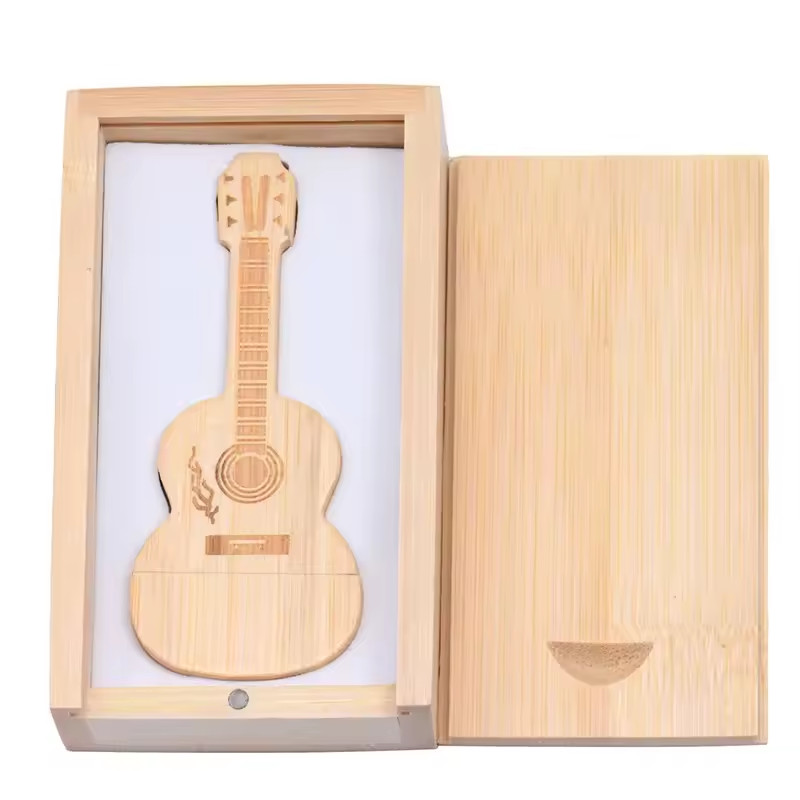 Custom Logo Wood guitar box Flash Drives 32GB 64GB 128GB Pen Drive Memory Stick
