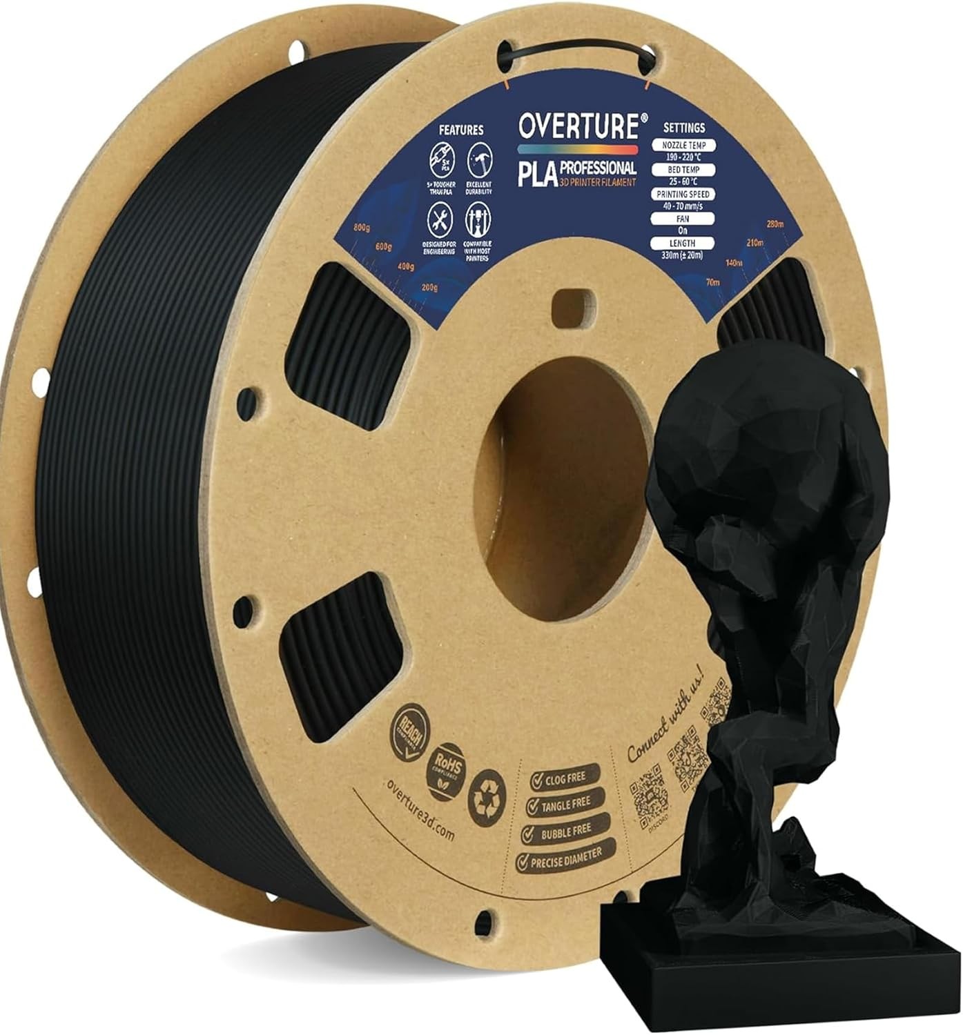 OVERTURE PLA Plus (PLA+) Filament 1.75mm Professional 00-1kg Black 