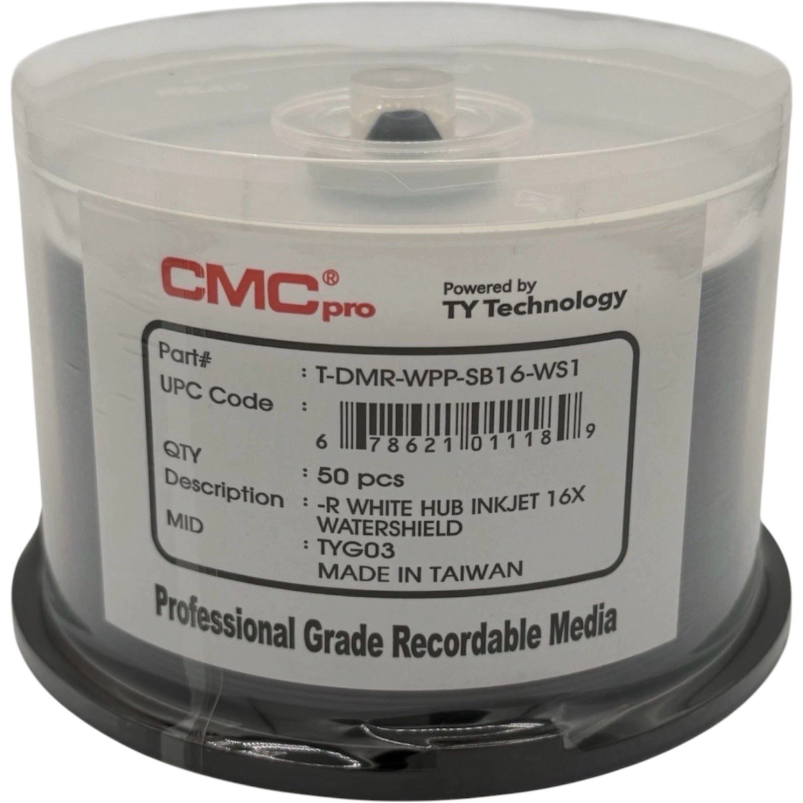 50-Pak CMC PRO TY Technology WATERSHIELD & GLOSSY White Inkjet Hub 16X DVD-Rs