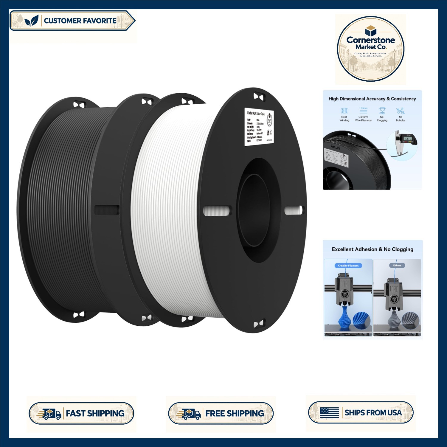 Eco-Friendly 2KG (2x1kg) PLA Filament for 3D Printers - Strong, Smooth Printing