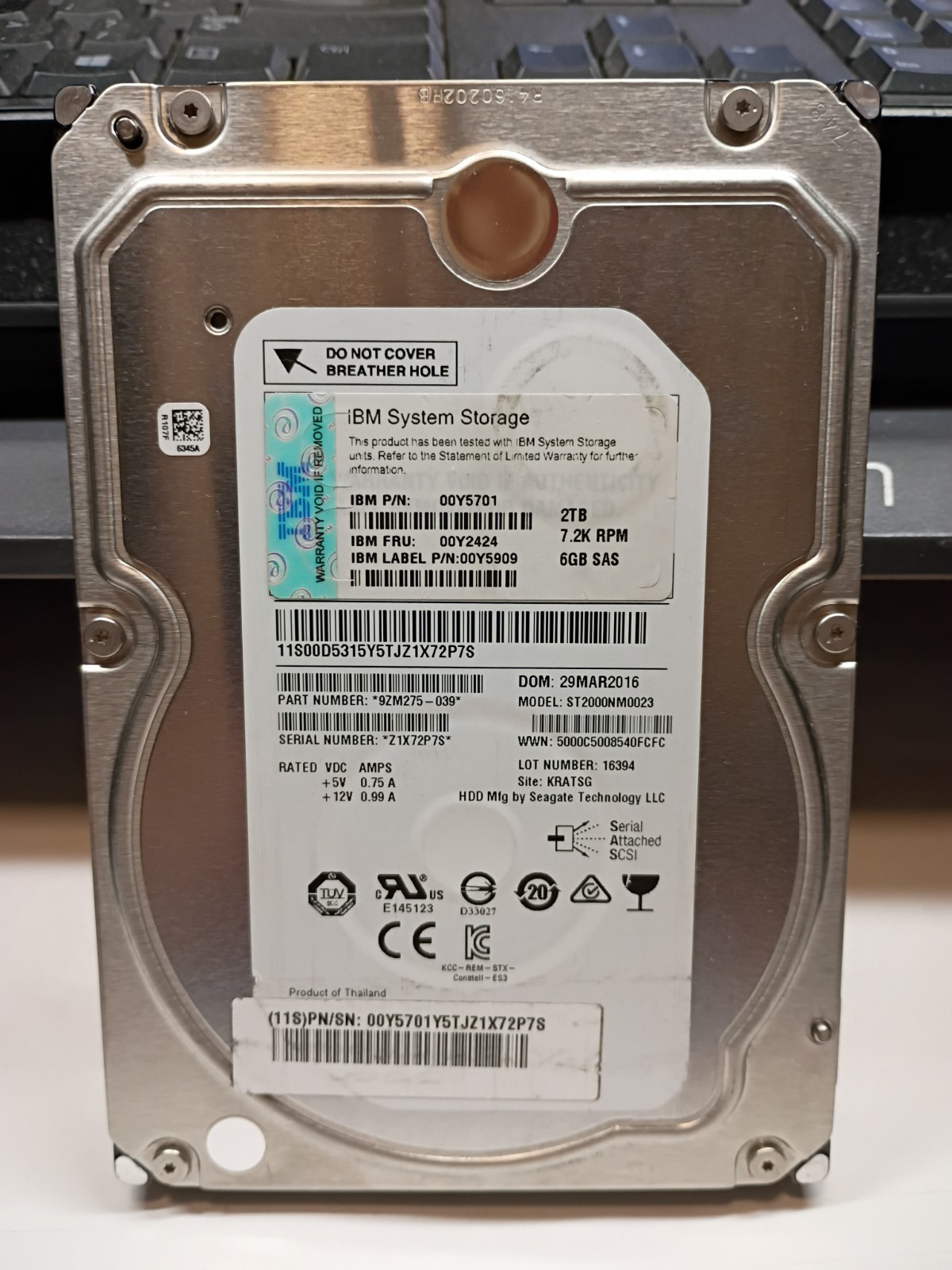 GENUINE IBM system storage 2TB 3.5" 7.2K SAS 6GBPS HDD p/n 00y5701 model...