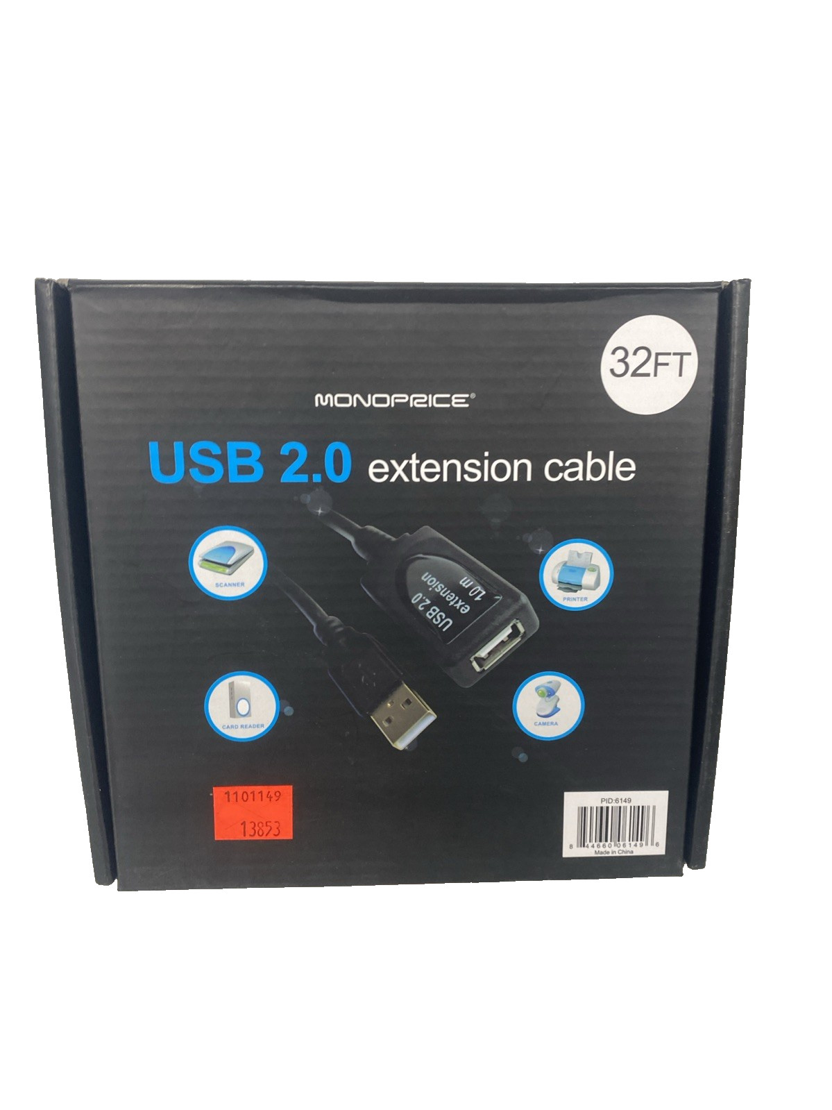 Monoprice USB-A to USB-A Female 2.0 Extension Cable 32 Feet Black 28/24AWG NEW