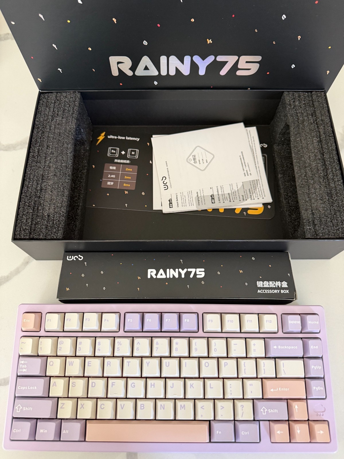 WOBKEY Rainy75 Pro Electro Purple 75% Wireless Mechanical Keyboard Cocoa Switch