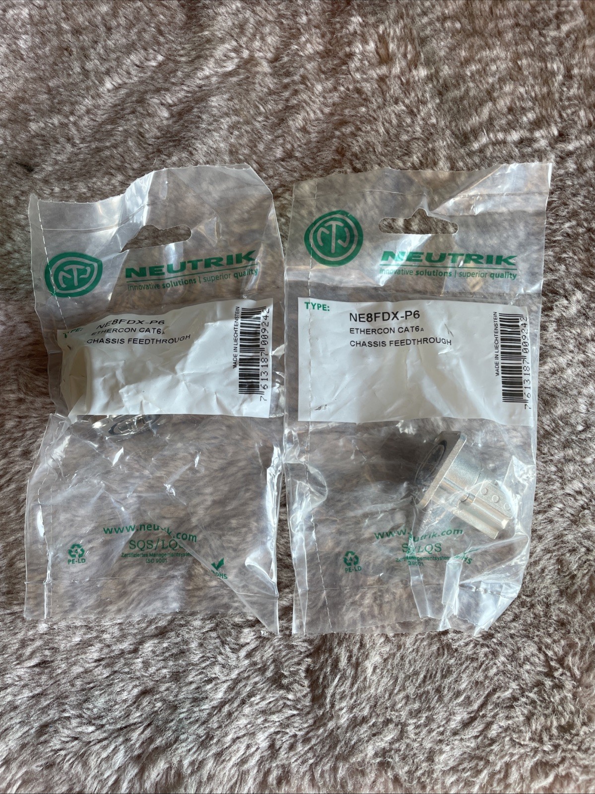 *Lot of 2* Neutrik NE8FDX-P6 Cat6A Feed Through Panel Connector EtherCon