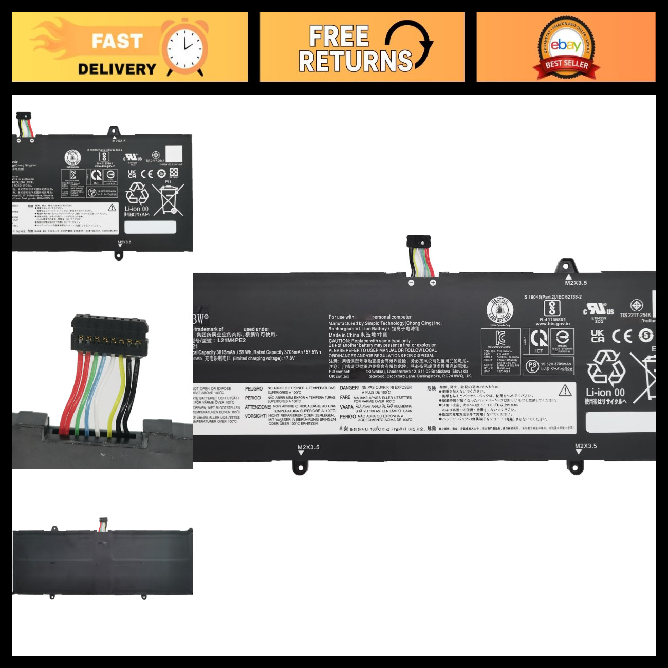 High-Capacity 59Wh Laptop Battery 3815mAh Replacement for L21C4PE2 SB11F29412