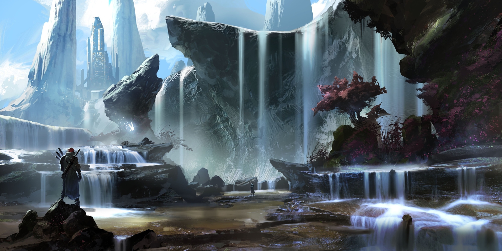 Landscape fantasy art nature waterfall Custom Gaming Mat Desk