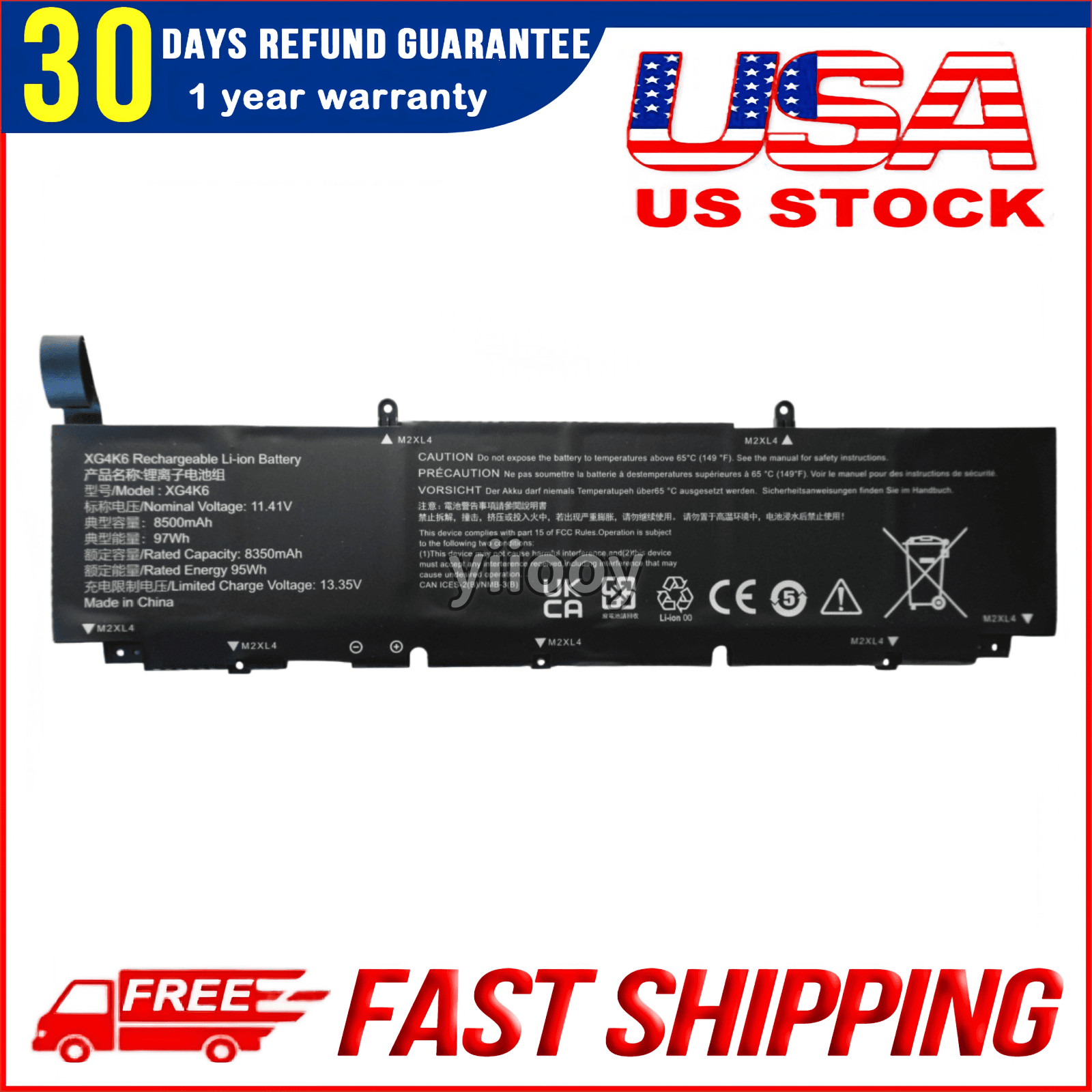New 97Wh XG4K6 Battery for Dell XPS 17 9700 9710 9720 9730 Precision 5750 5760