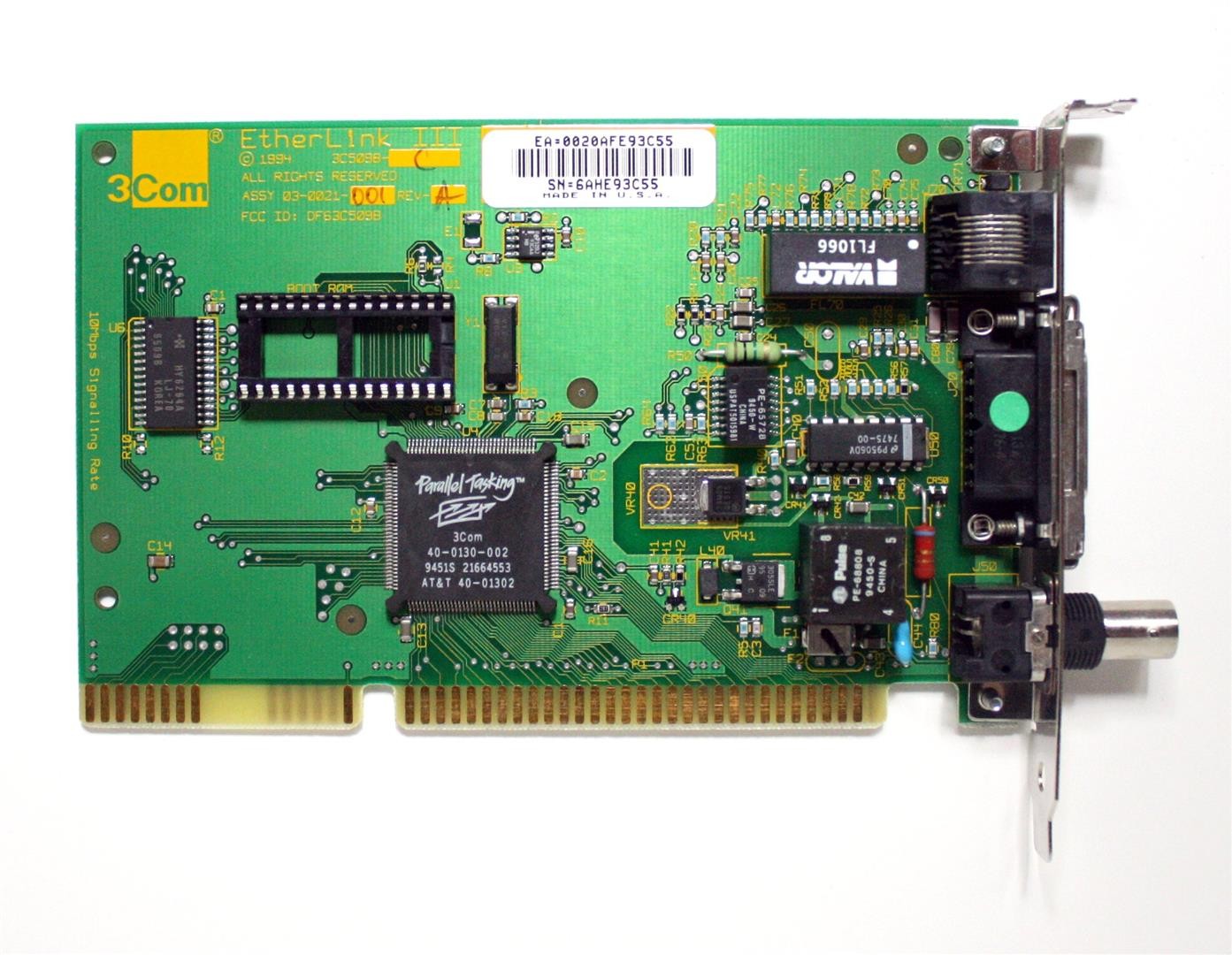 Ethernet card 3c509b-c  isa, rj45, aui, coax, 03-0021-003 a