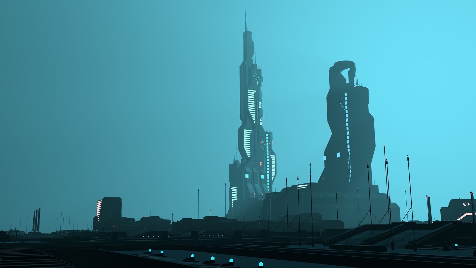 Landscape city futuristic building tower blue science Custom Gaming Mat Desk
