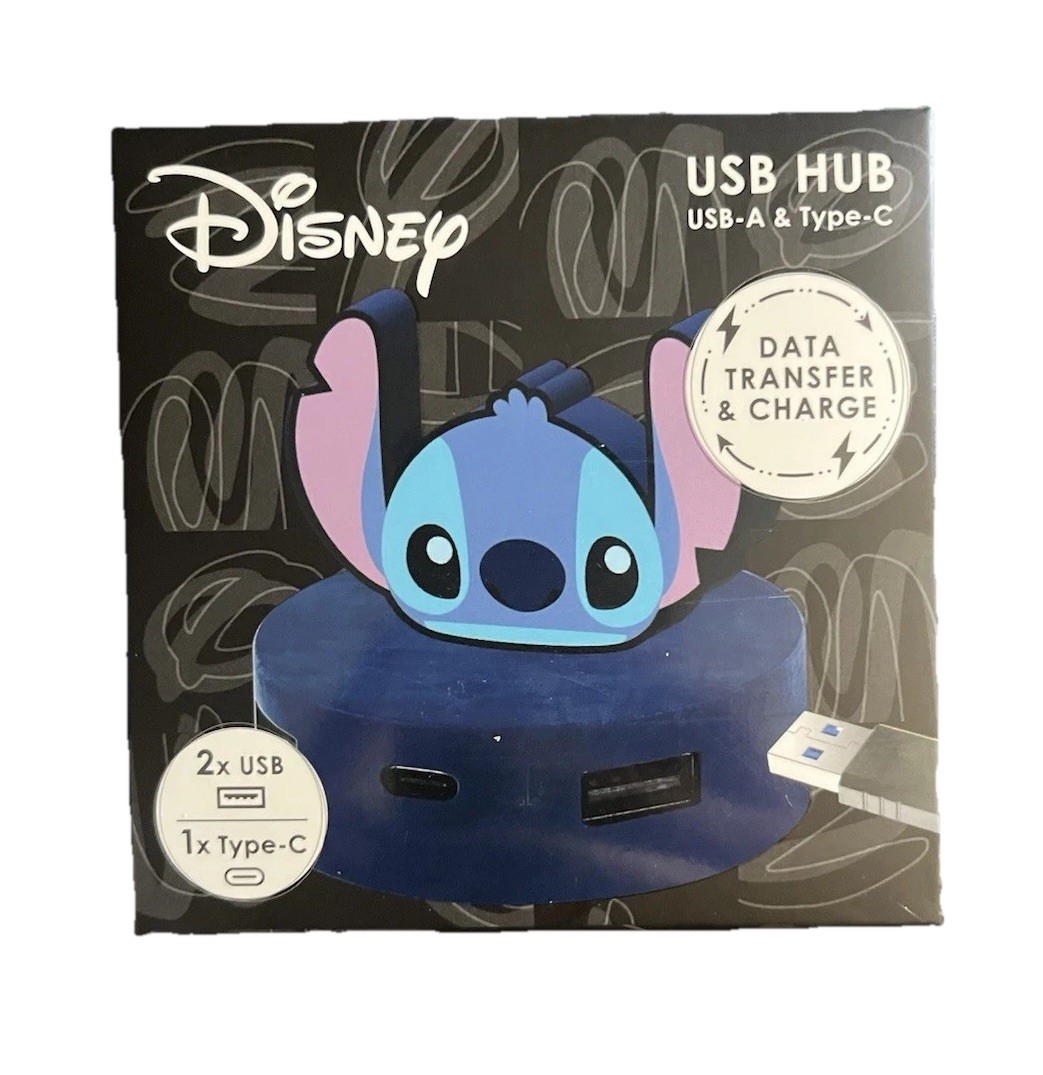 Disney STITCH 3 Port USB Hub Data Transfer And Charge