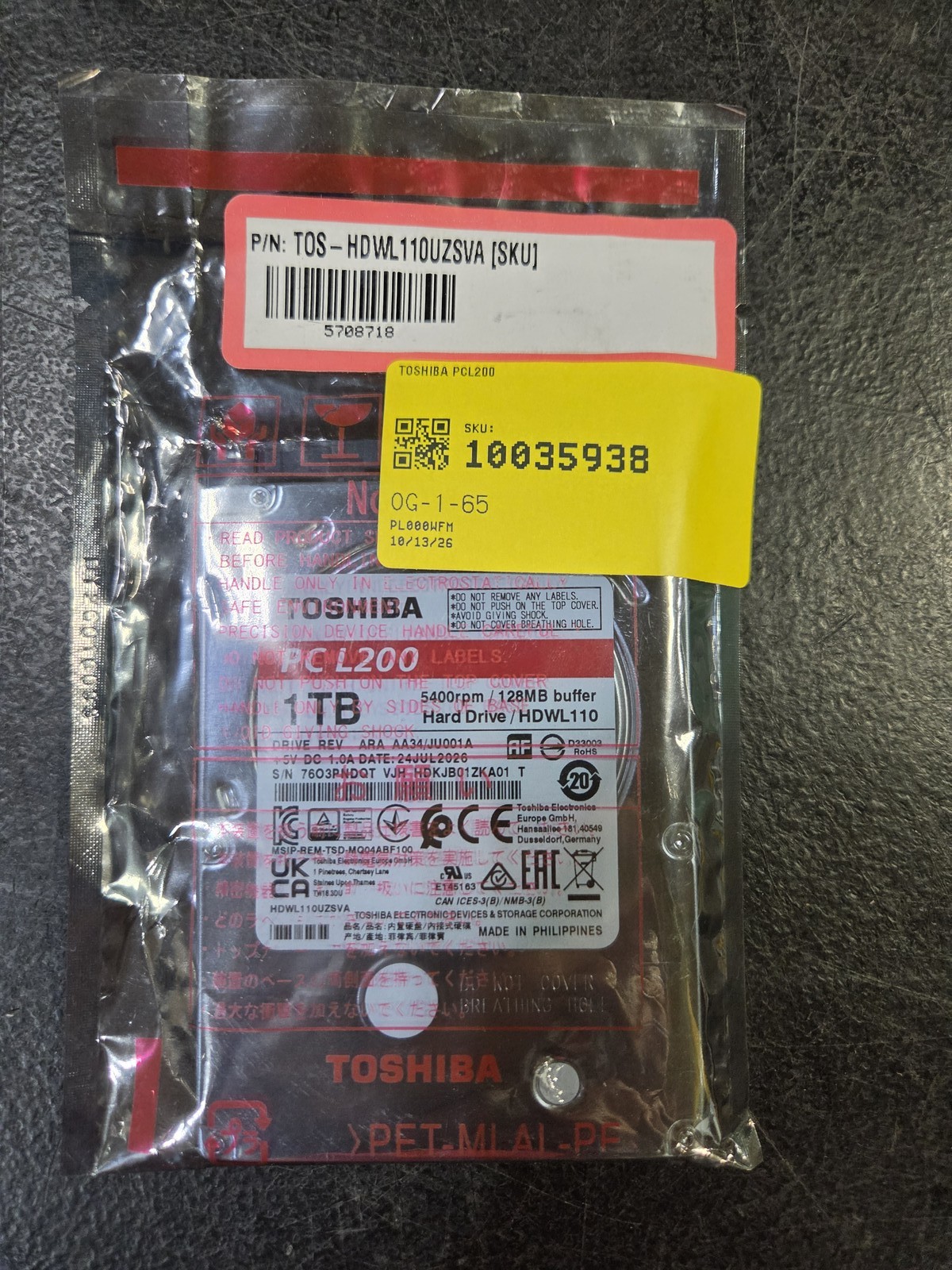 Toshiba L200 1TB 2.5-Inch SATA Laptop Internal Hard Drive for PC and Console