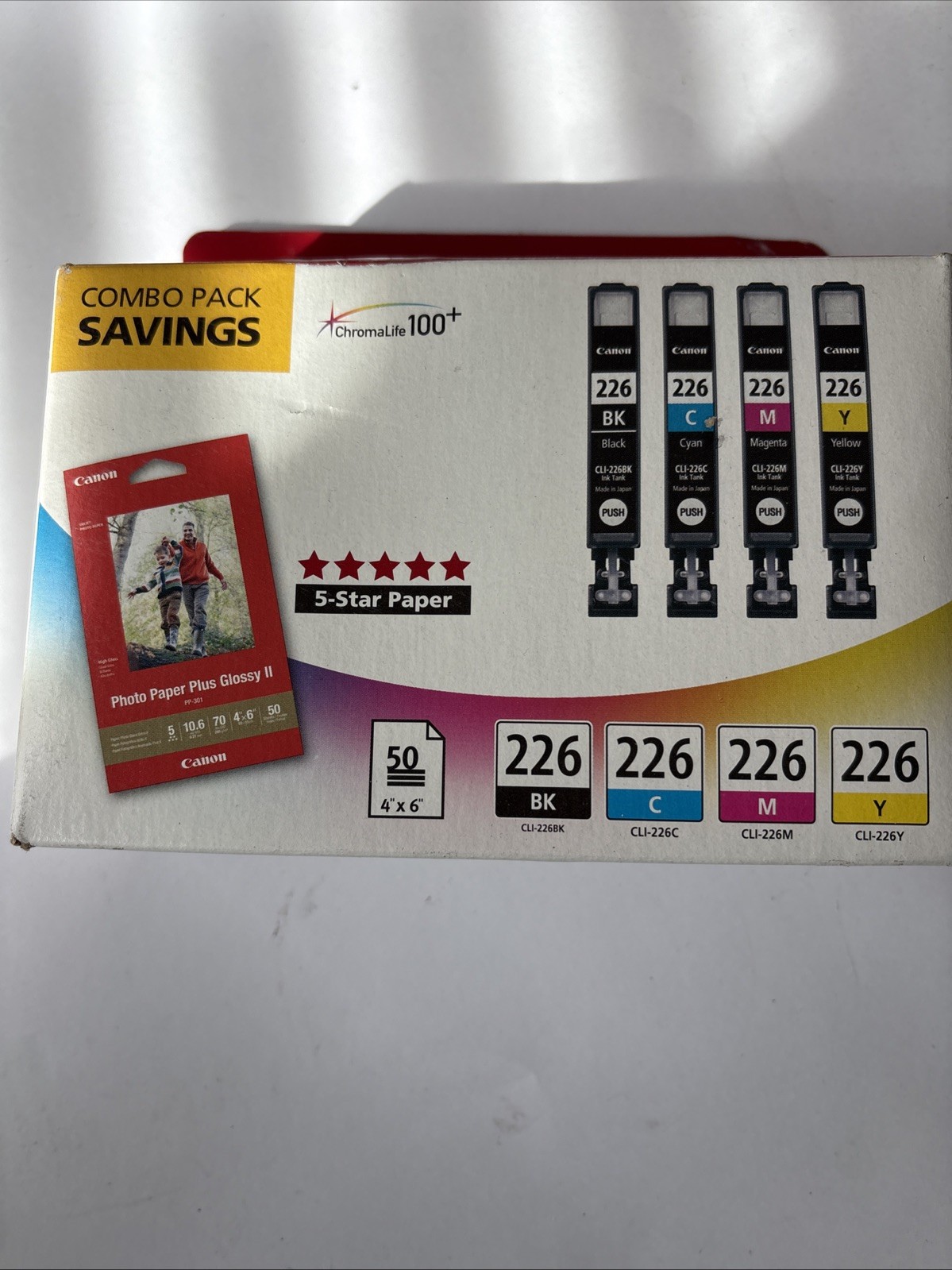 Genuine Canon CLI-226 Black & Color Ink Cartridges Pack 50 4x6" Photo Paper