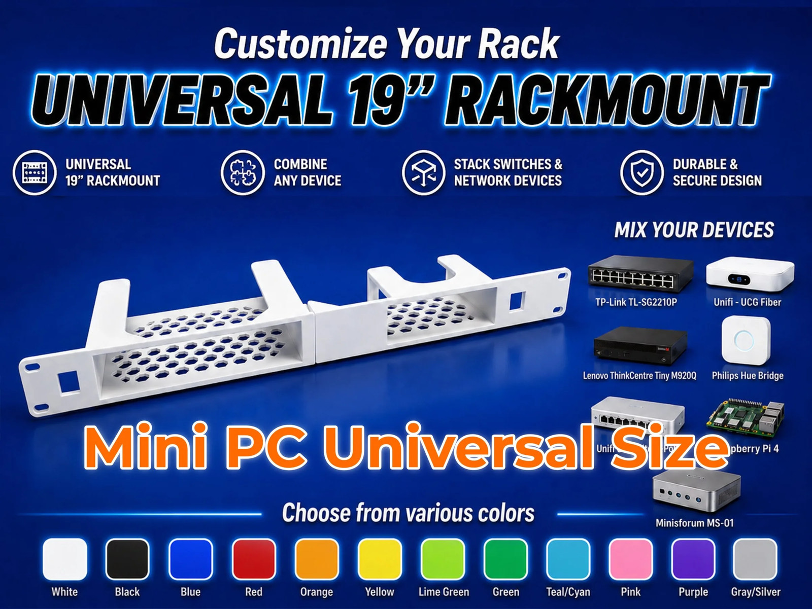 Mini PC Any Size 19" Rackmount 1U - Mix & Match with other devices