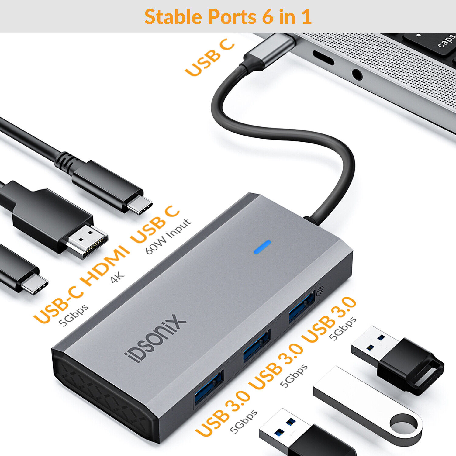 IDsonix 6 in 1 USB C Adapter for MacBook, MacBook Pro Adapter USB C Hub HDMI