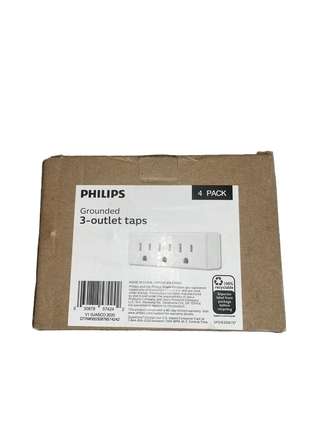 New Philips Grounded 3 Outlet Taps - Home Power - Indoor - 4 Pack Multi Plug