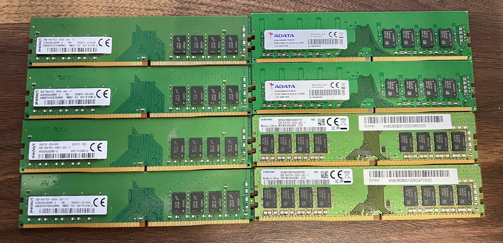 64GB DDR4 RAM LOT: SAMSUNG, KINGSTON, ADATA 8gbx8 DDR4 2266MHZ
