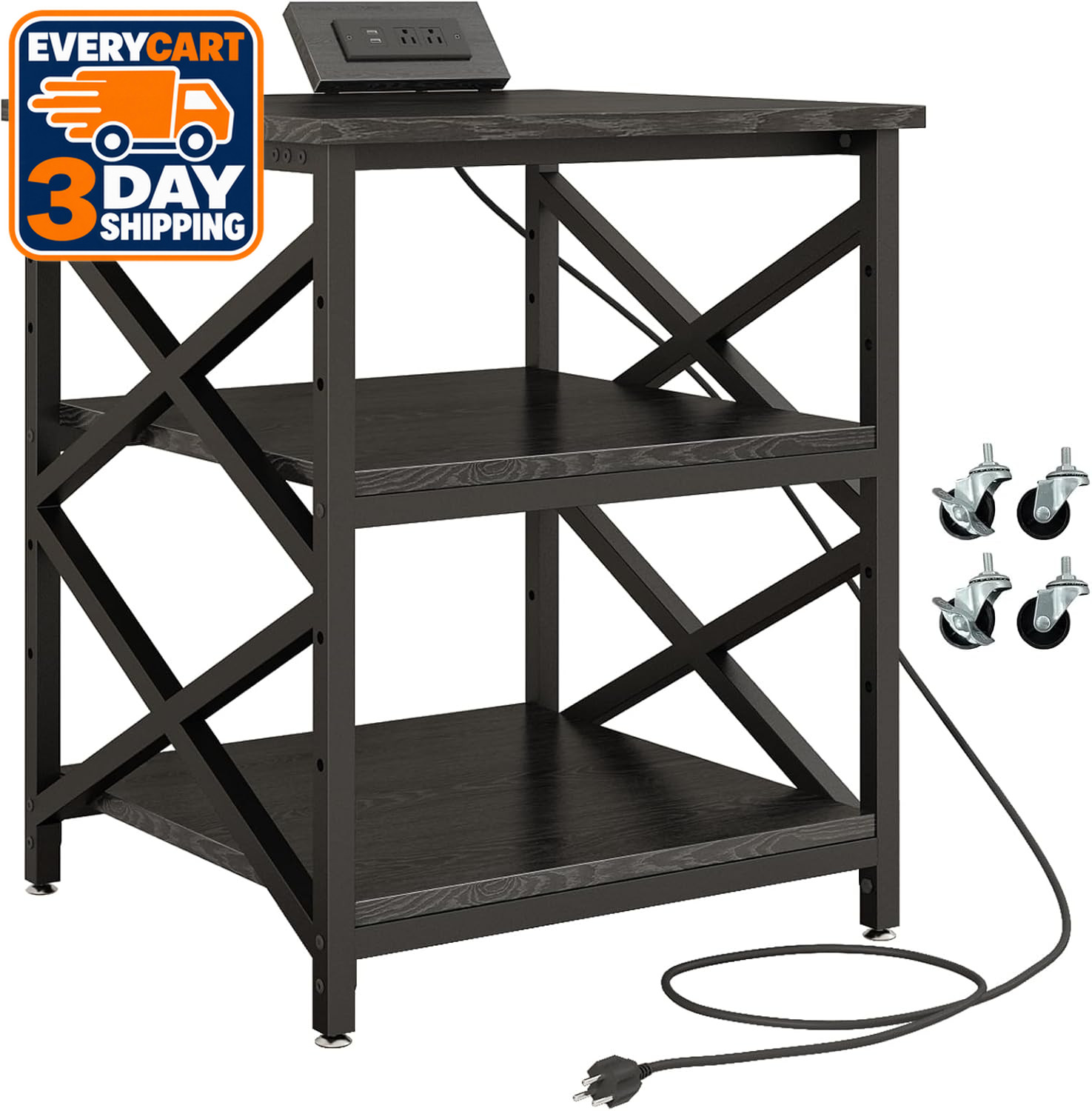 METYERRY 24"x23.6" Large Printer Stand with Power Outlet, 3 Tier Cart