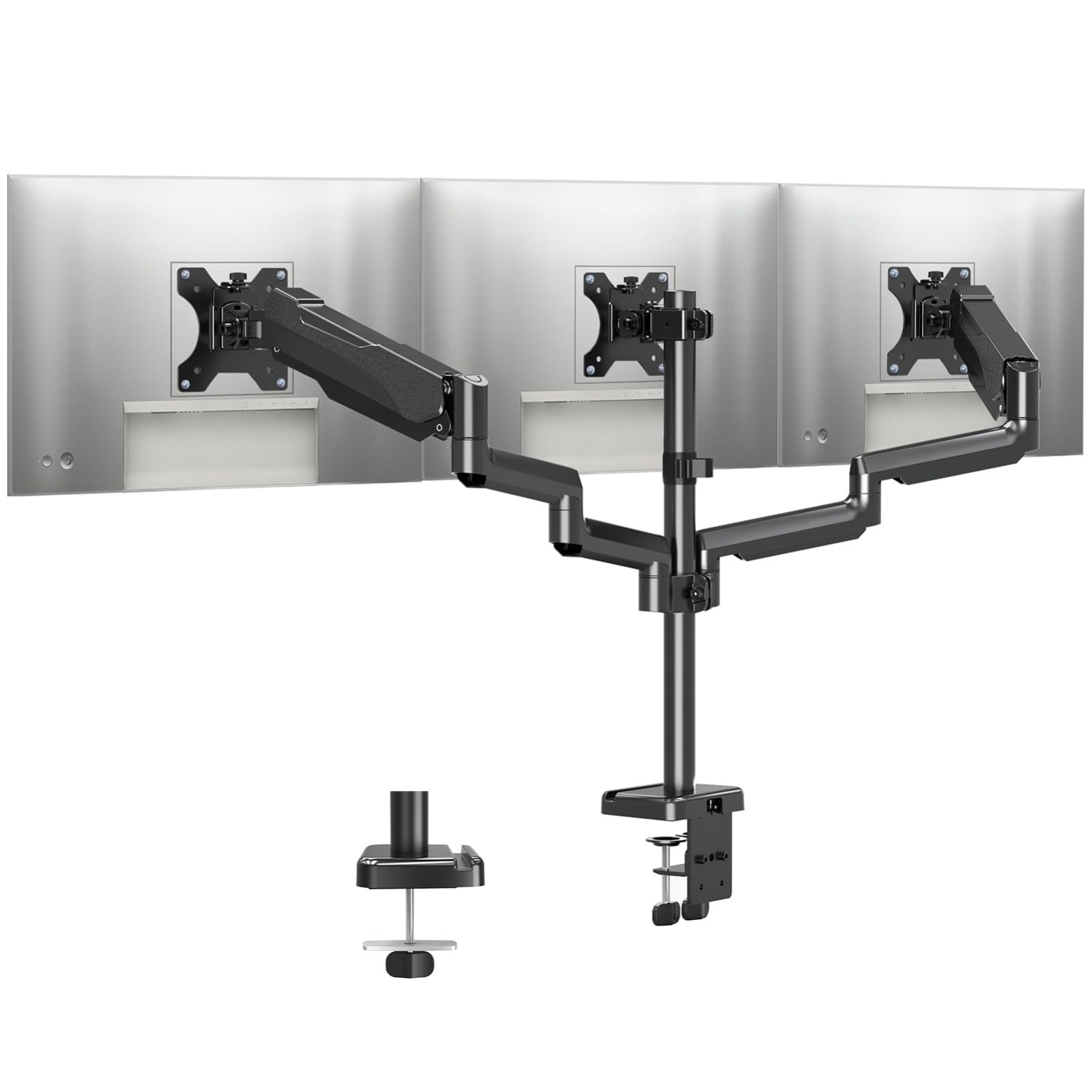MOUNTUP Triple Monitor Desk Mount 3 Screens Up to 27" VESA 75/100 Clamp Grommet