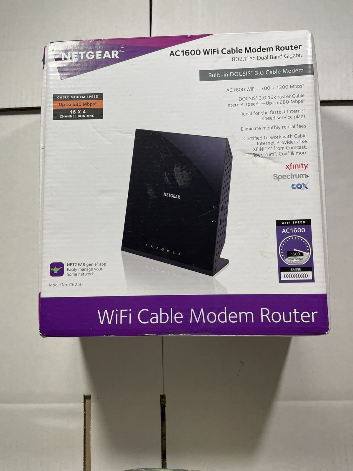 NETGEAR AC1600 Wifi Cable Modem Router C6250 - Black (C6250-100NAS) 