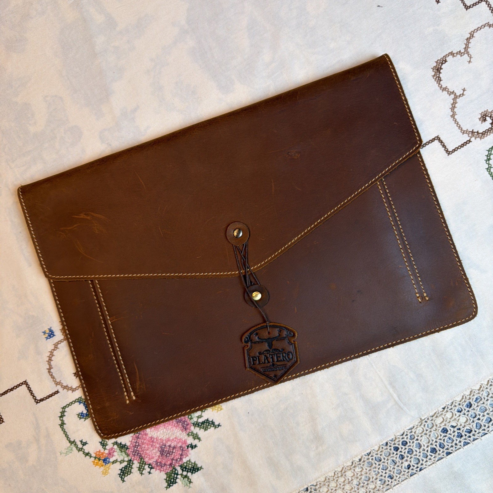 Platero Leather craft Brown Leather Laptop Sleeve With Mouse Pad 