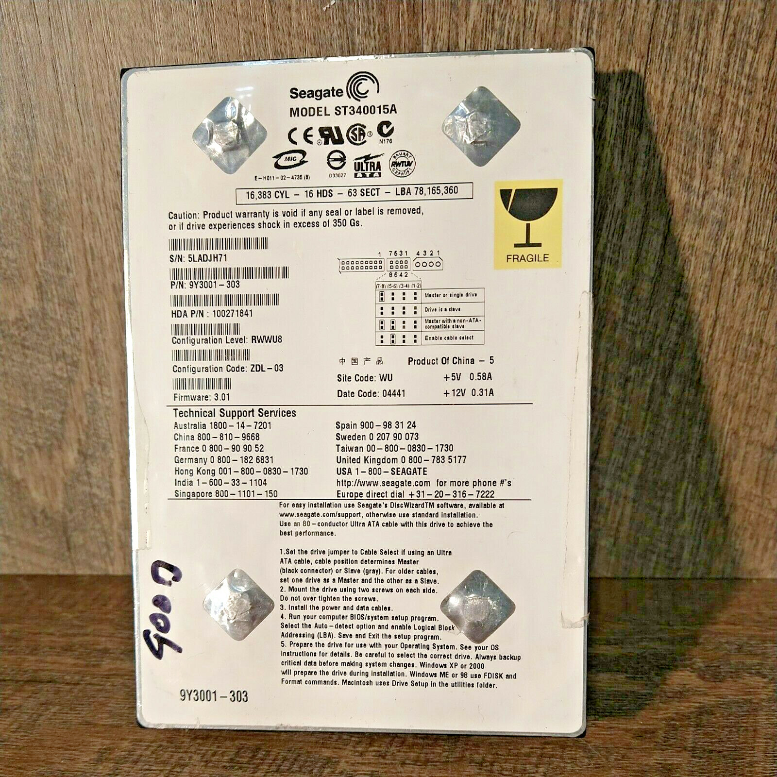 Seagate ST340015A 9Y3001-303 16 head working 