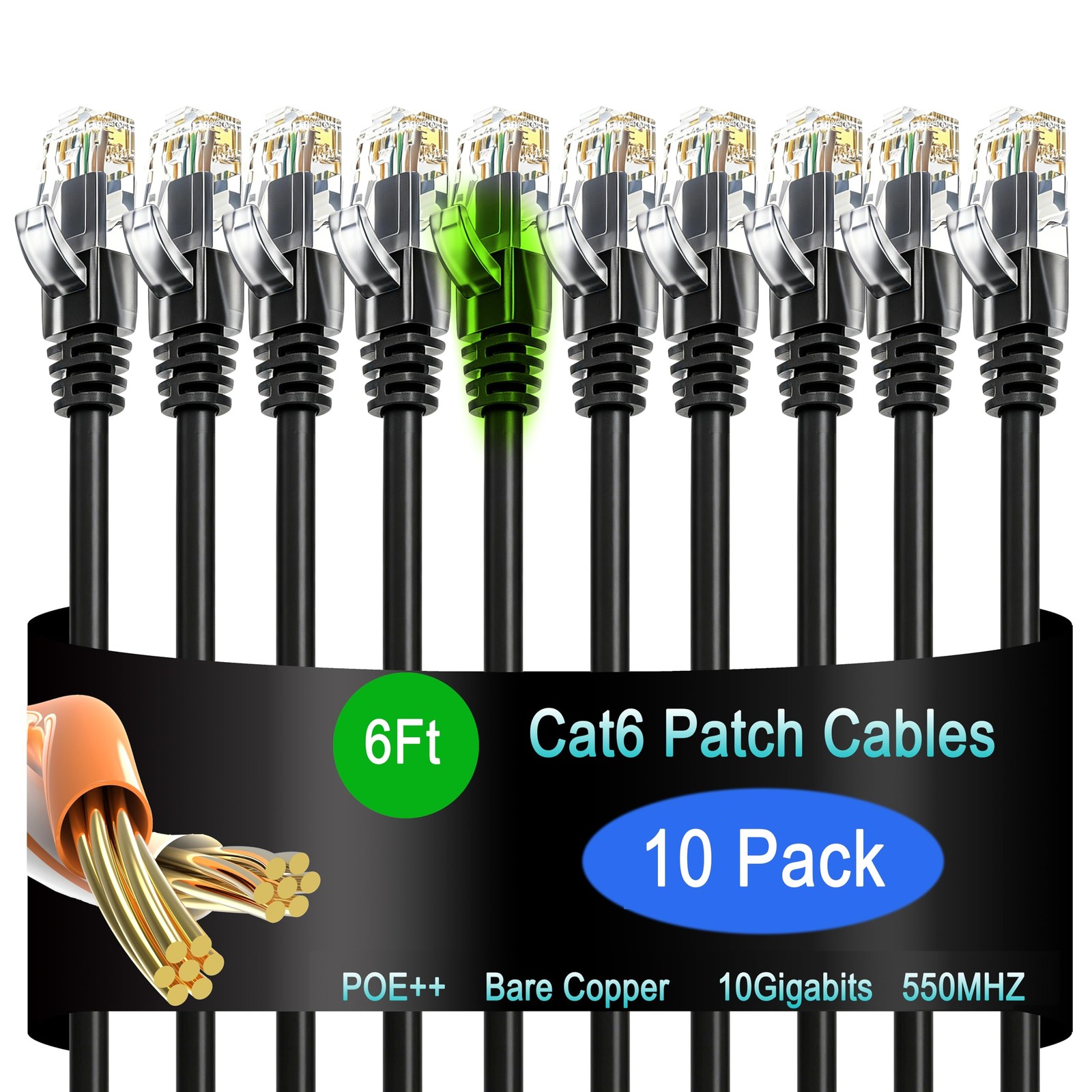 Cat6 Ethernet Patch Cable 6 ft (10 Pack), Cat6 Patch Cable for Data Centers, ...