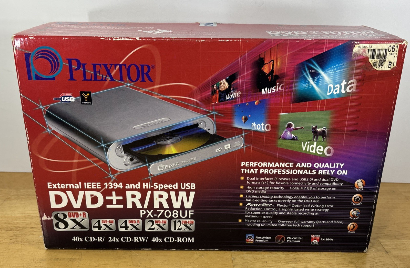 Plextor PX-708UF External DVD/CD Rewritable Drive Box - Sealed