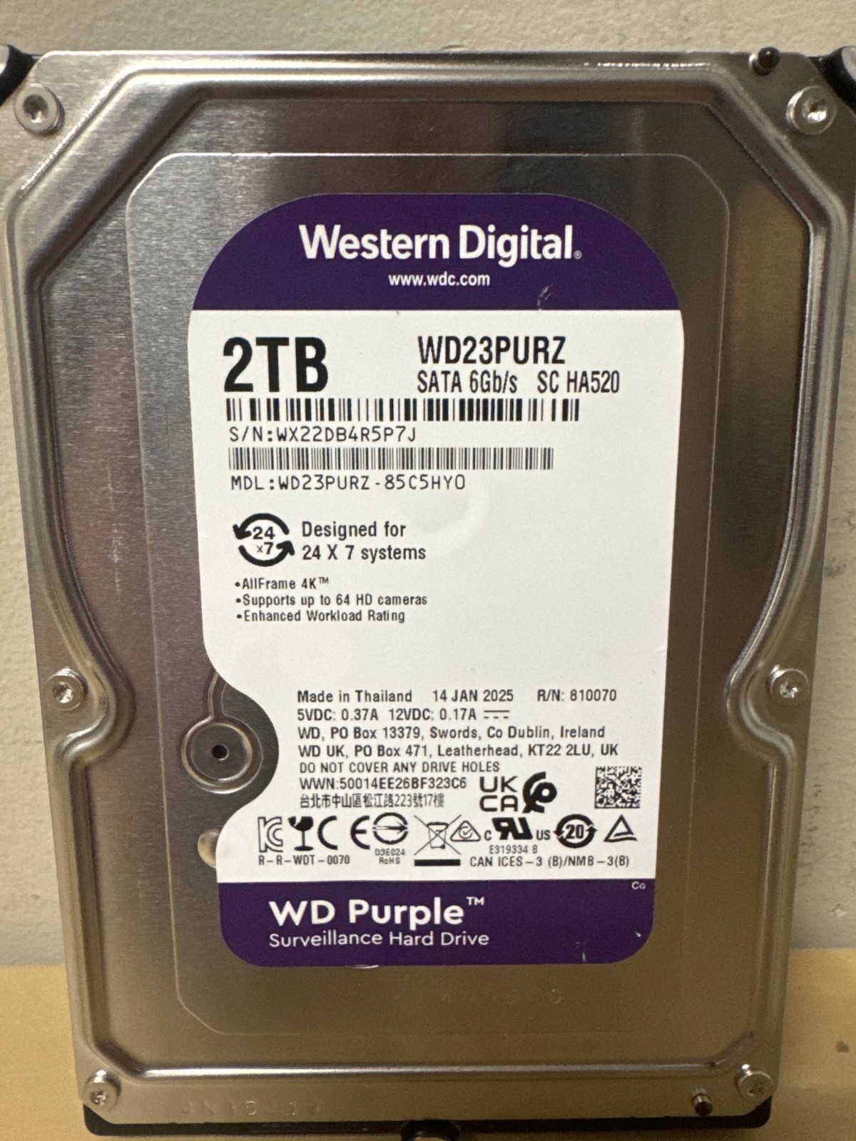 WESTERN DIGITAL WD PURPLE 2TB HDD WD23PURZ-85C5HY0