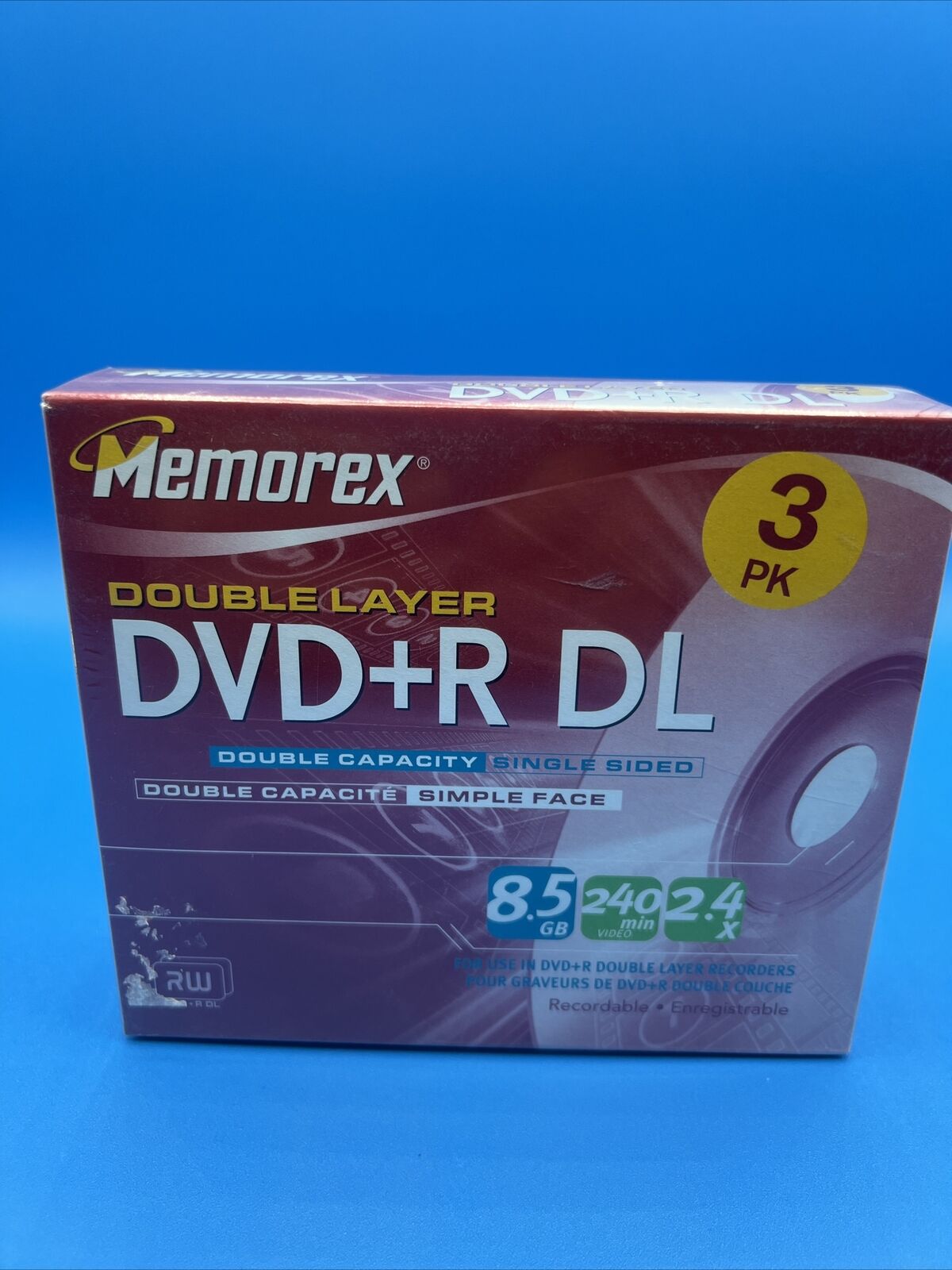 3 Pack - Memorex 2.4x 8.5 GB Double Layer DVD+R DL Sealed