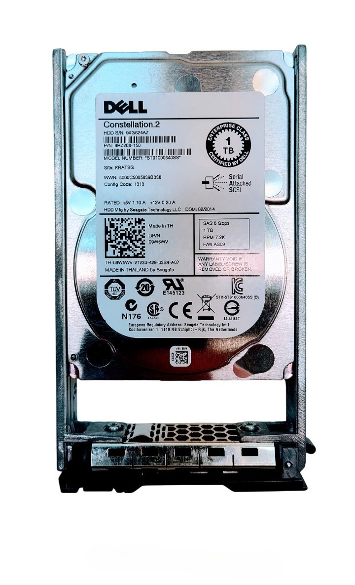9W5WV FOR Dell ST91000640SS CONSTELLATION 1TB 7.2K RPM 6Gbps 2.5"HDD W/R Tray