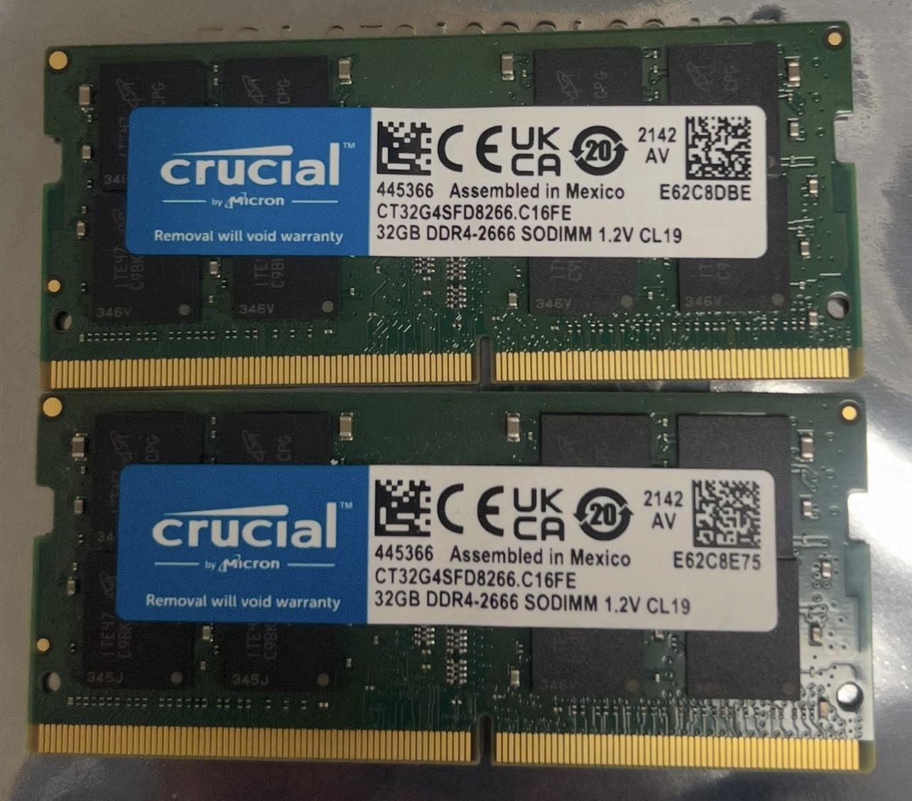 Crucial 64GB Kit (2 x 32GB) DDR4-2666 SODIMM Memory (CT32G4SFD8266)
