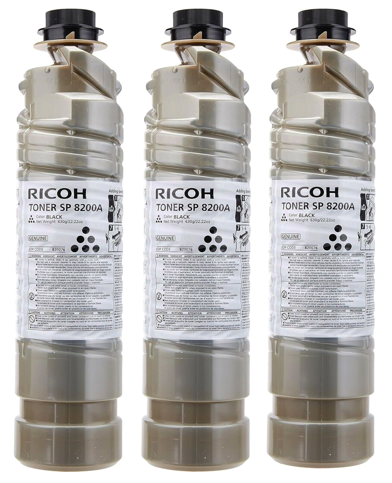 THREE BRAND NEW ~ OEM Ricoh SP 8200A EDP 820076 Black Toners for SP8200DN/8300DN