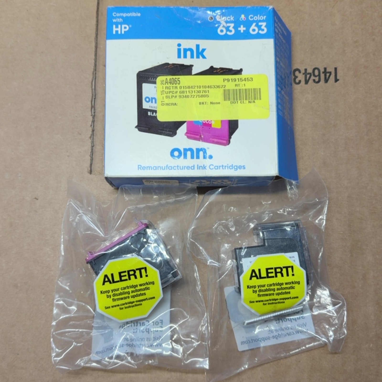 ONN Re-manufactured HP 63 Ink Cartridges 2-Pack Black Tri-Color for HP Printer